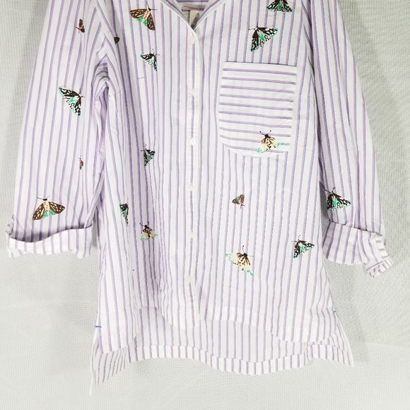 Anthropologie Maeve Butterfly Embroidered Slim Button Down -MEDIUM or XL - NWT - Picture 2 of 9